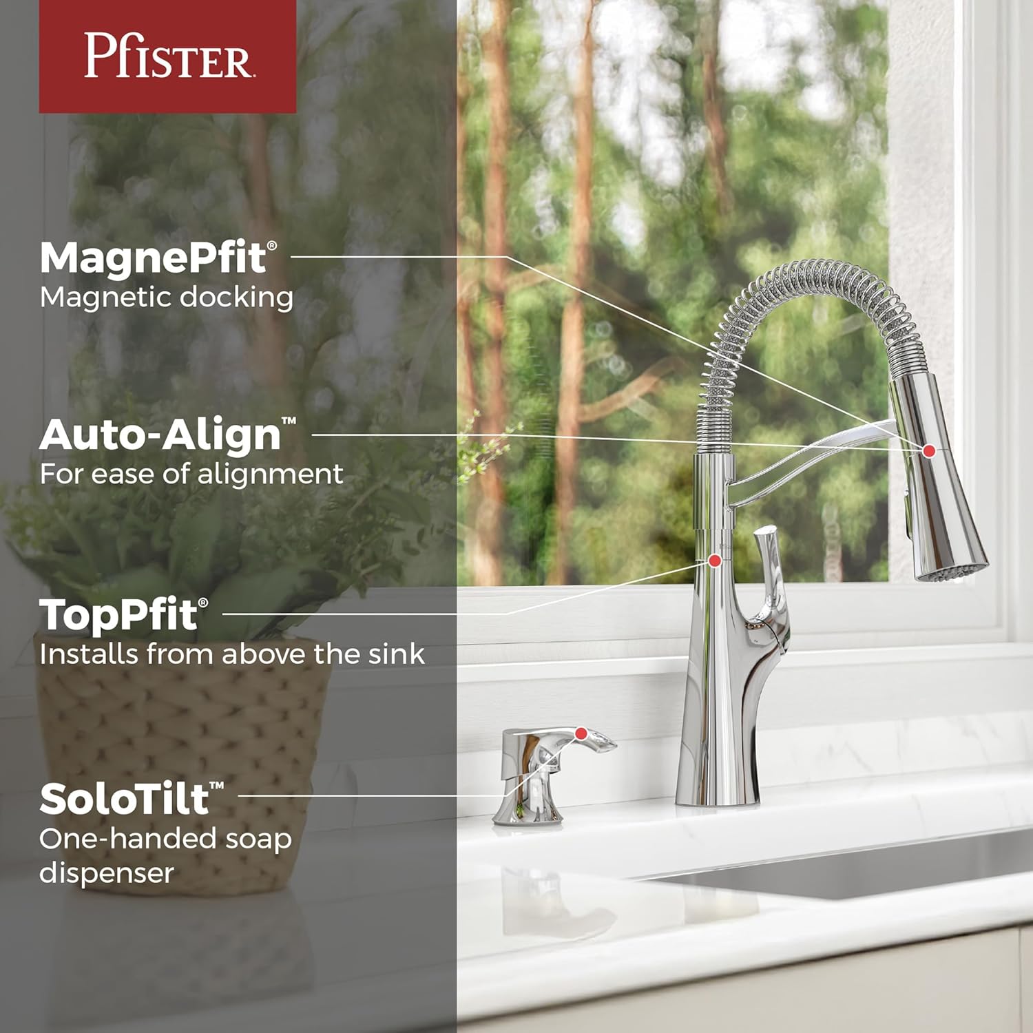 Pfister Ladera Commercial Culinary Kitchen Faucet with Pull Down Sprayer and Soap Dispenser, Single Handle, NSF Certified, Polished Chrome Finish, F5297LRCC