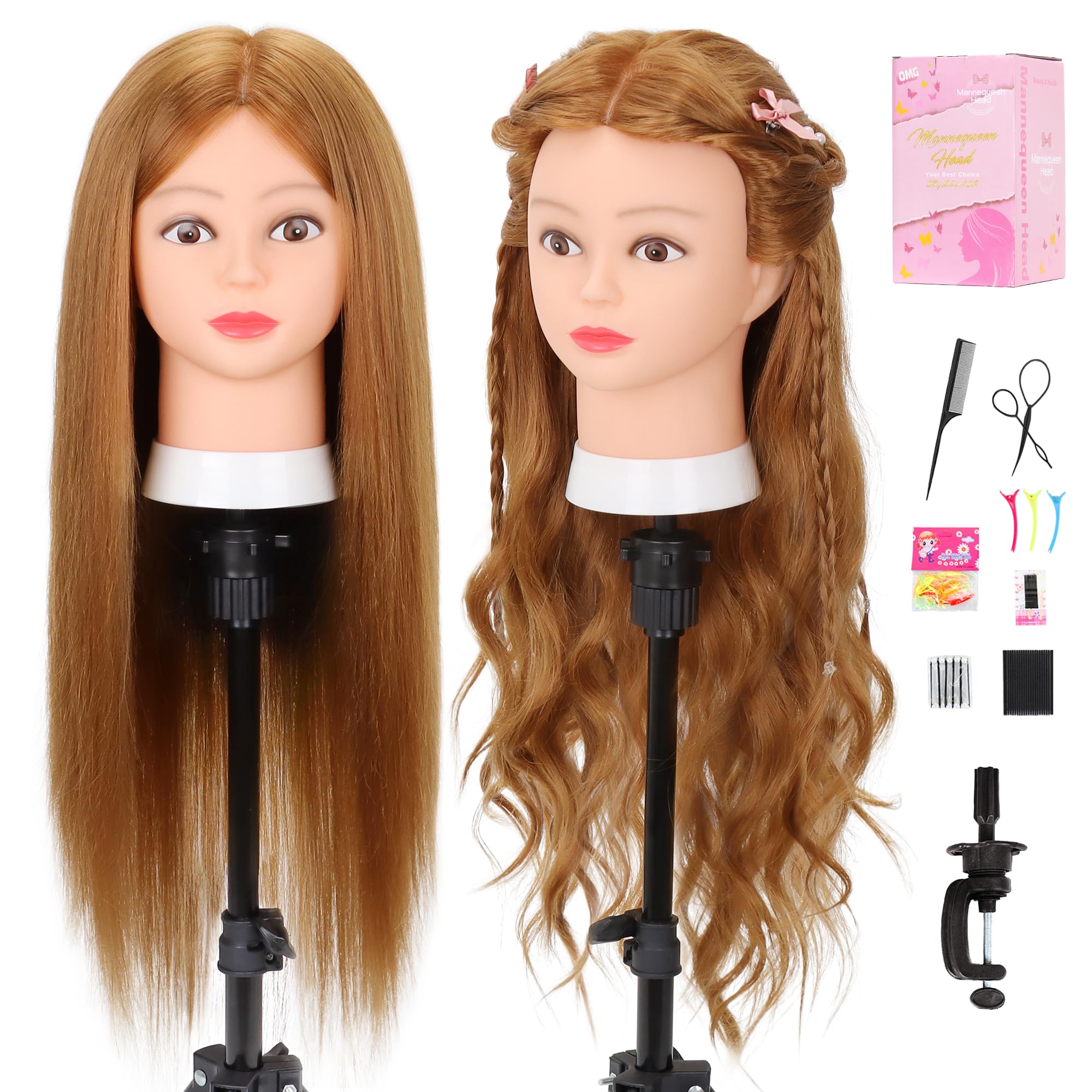 Mannequin Head with Human Hair 80% Real Hair 26-28'' Cosmetology Mannequin Head for Hairdresser Styling Practice on Braiding Manikin Doll Head with