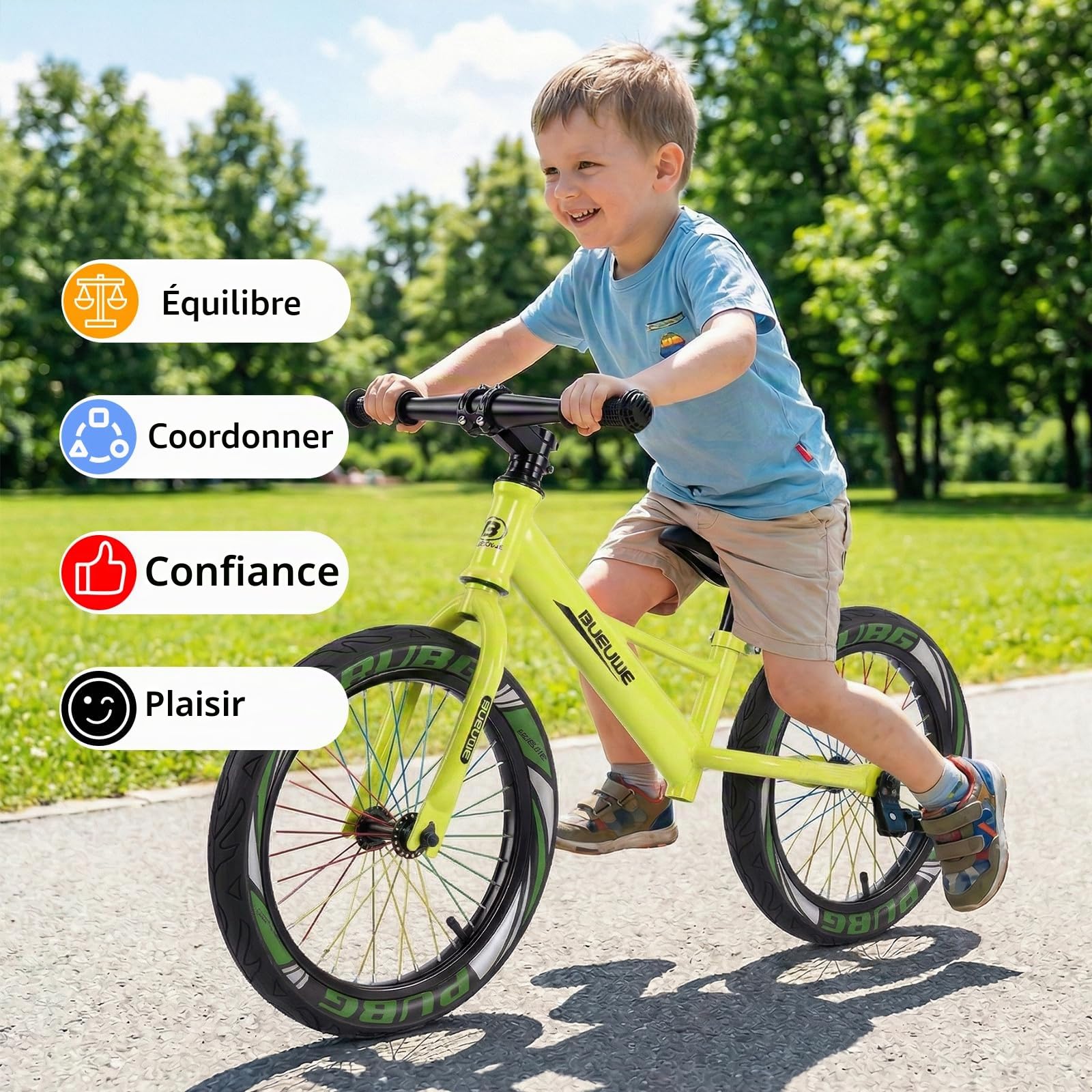 Vélo de 16 pouces pour enfants de 5 à 8 ans, pneus pneumatiques, roues lumineuses, siège réglable en hauteur, cadre en acier robuste avec poignée de transport et béquille