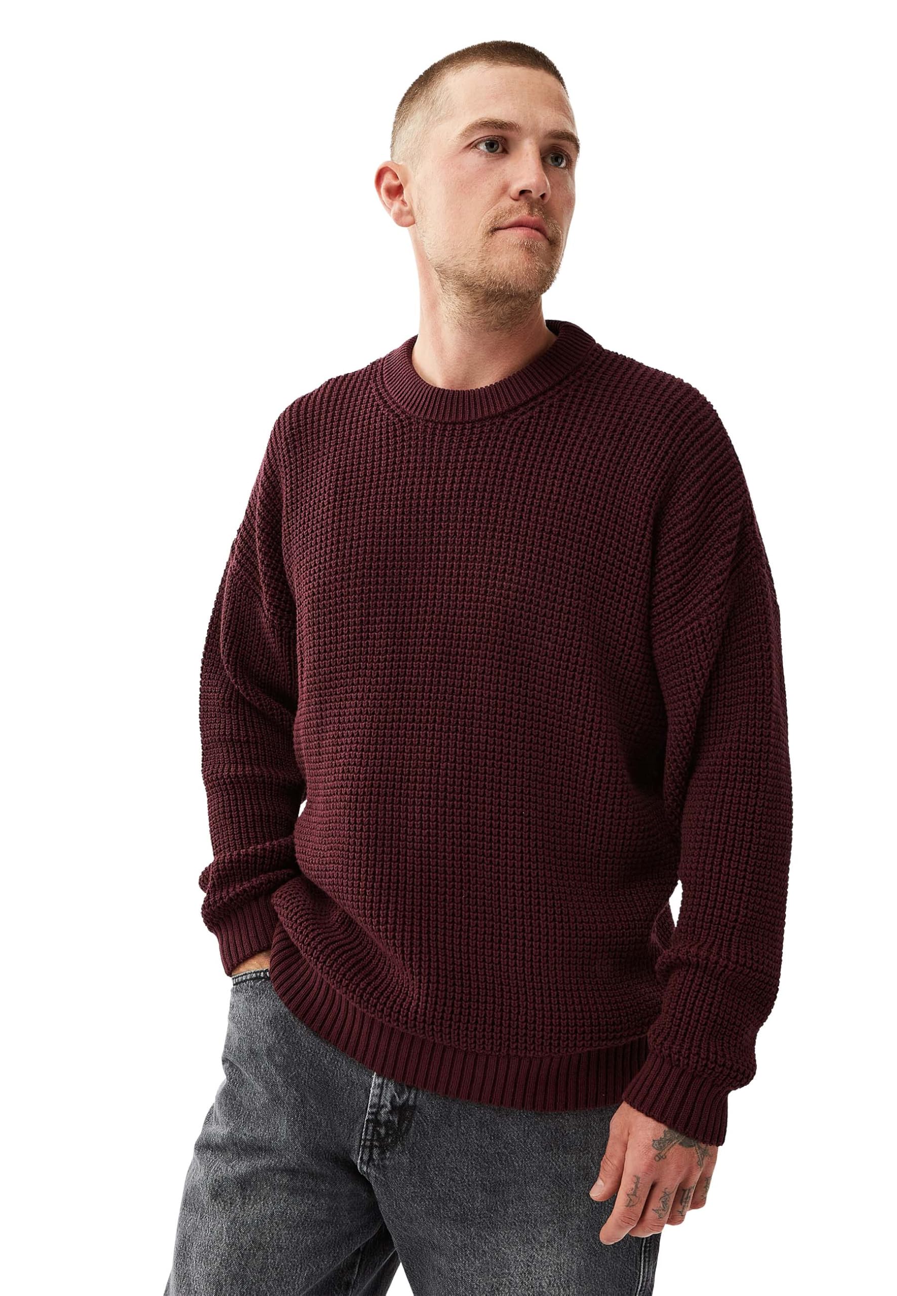 Honesty Rules Boxy Waffle Knitter Pullover Herren, bequemer Strickpullover Oversize für Männer, Crew Neck Pullover aus 100% Bio-Baumwolle, Langarm-Strick mit Rundhalsausschnitt