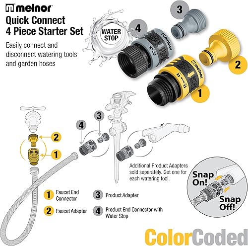 Miniatura 6 de Melnor 65134AMZ - Juego de conectores de conexión rápida de 5 piezas, producto y adaptador de grifo, extremo del producto y conector de extremo de