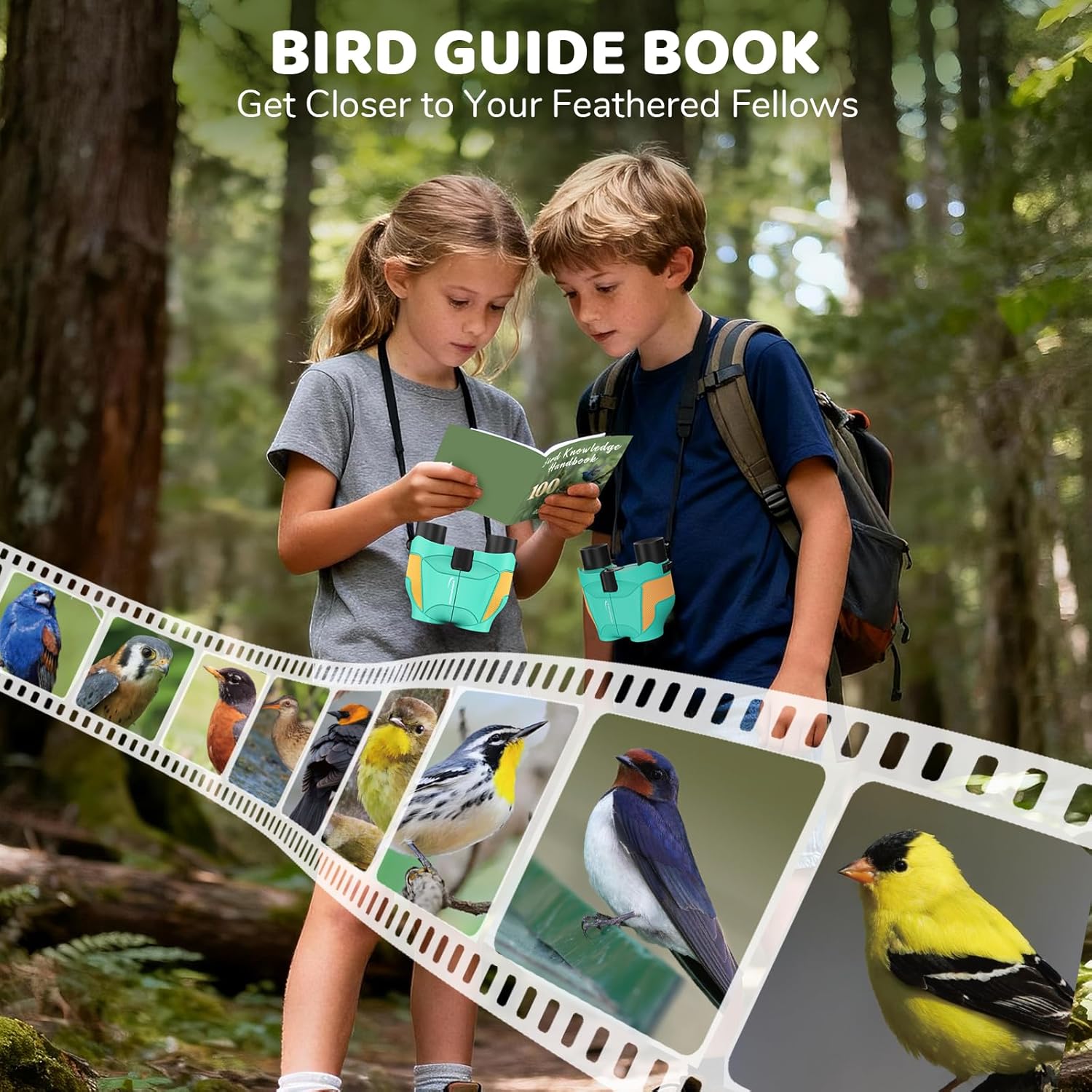 Aurosports 15x25 Compact Binoculars for Kids - Small Binoculars Lightweight with Carrying Case Birding Guide for Bird Watching Hiking Camping Travel Gift for 8-12 Years Boys Girls (Green) - Image 3