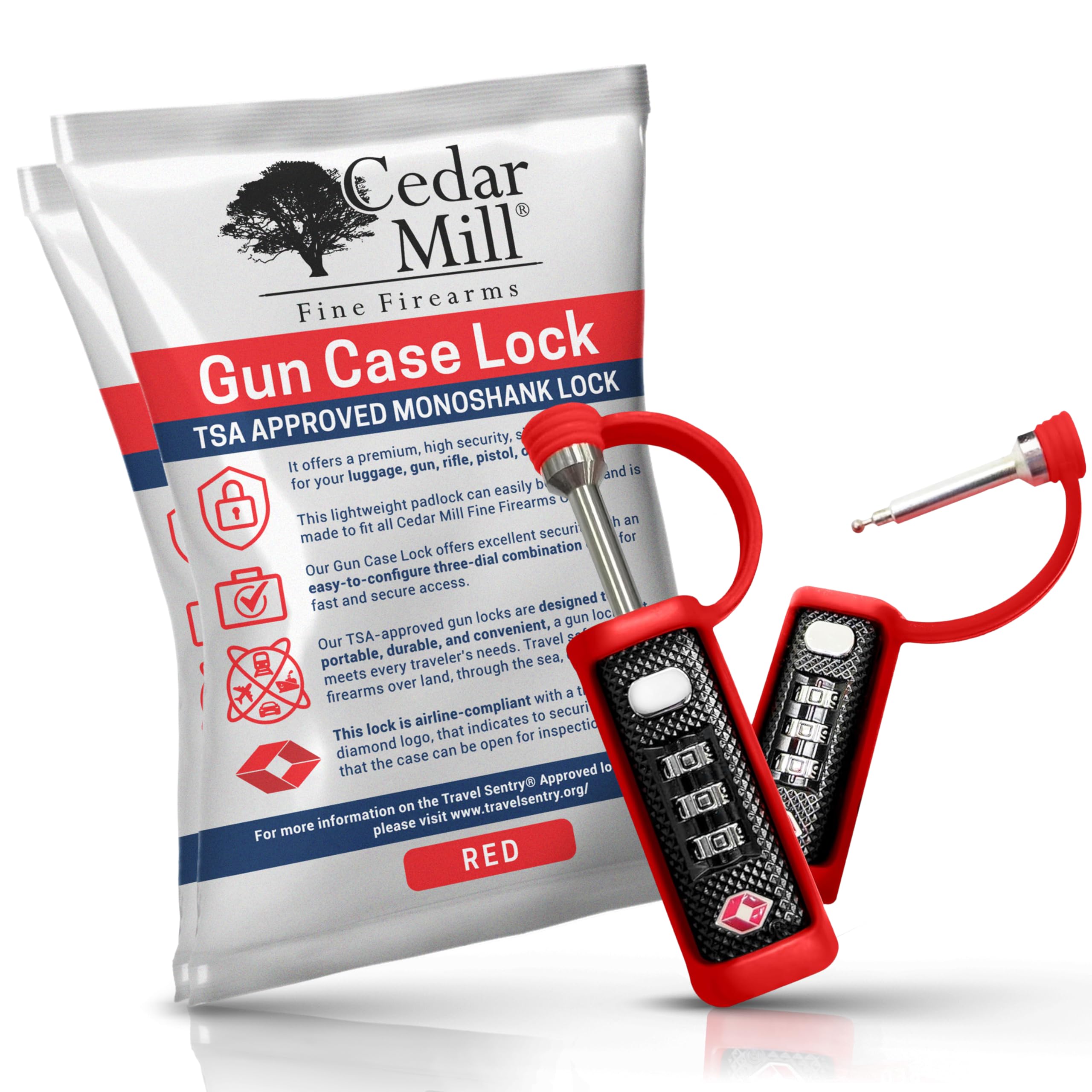 TSA Approved Tactical Gun Case Lock - Protective Rubber Sleeve & Cut-Resistant MonoShaft - Secure Single Shaft Padlock for Guns Luggage Rifles Pistols & Revolver Cases - Child Safe