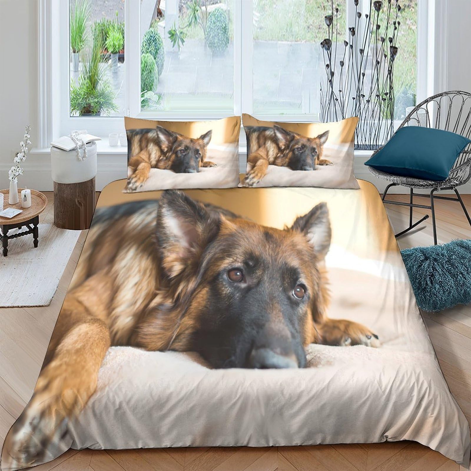 Ctjqhvkz Style-10 3D Printed German Shepherd Fitted Sheet Microfiber Soft Bedroom Decor Animal Mattress Cover For Home Guest Room Single（135X200cm）