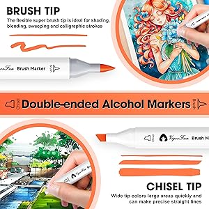 VigorFun Alcohol Markers Brush Tip, 52 Colors Dual Tip Artist Brush & Chisel Tip Sketch Art Paint Marker Pens for Kids Adults Coloring Drawing Sketching Illustration Art Supplies Kit