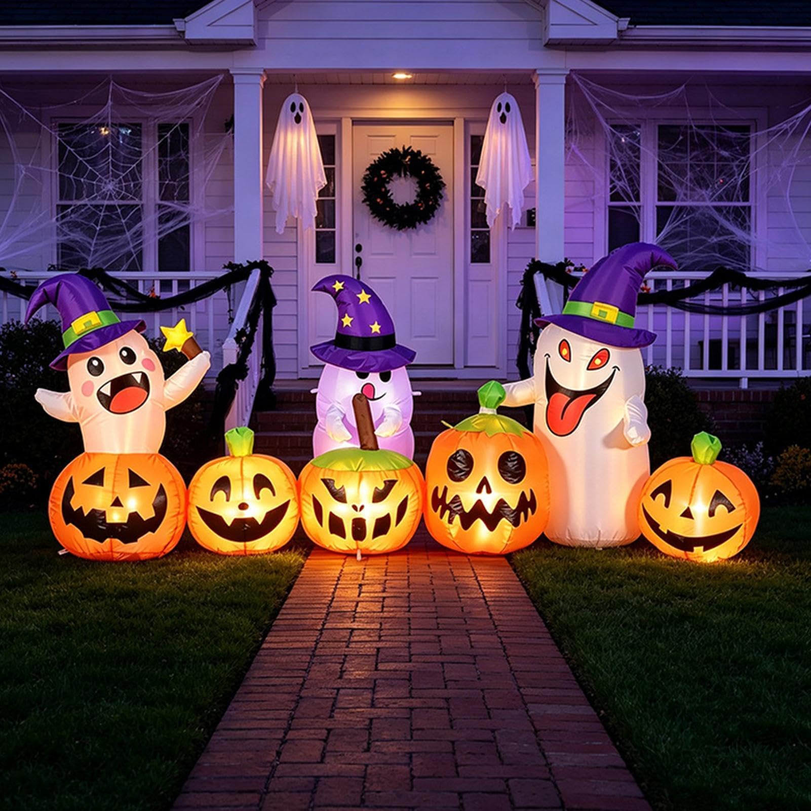 Figura hinchable de Halloween de 2,4 m con decoración de calabaza