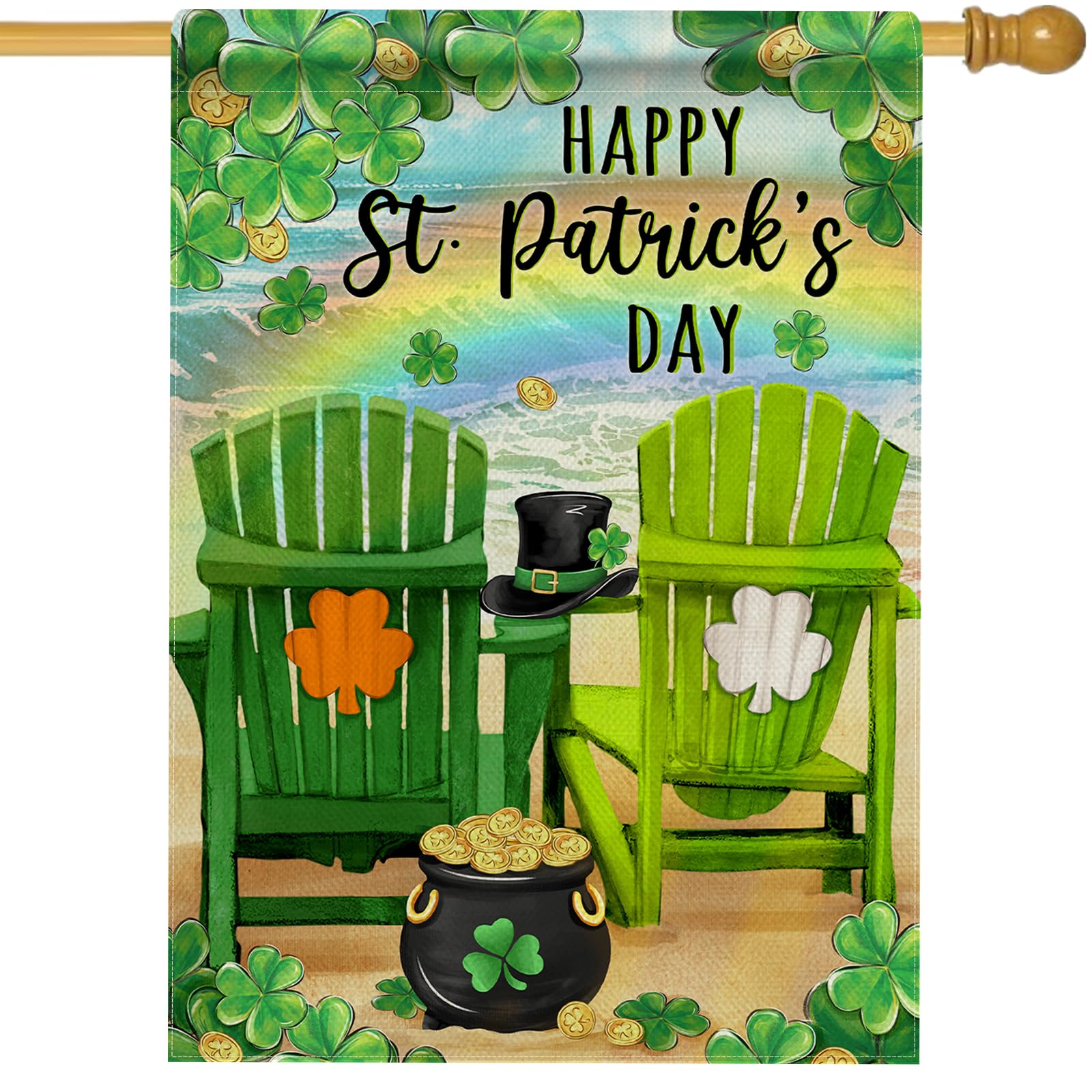 Hzppyz St. Patricks Day Hausflagge – Doppelseitig, Aus Jute, Mit Regenbogen & Kleeblatt | Wetterfeste Deko Für Garten & Terrasse