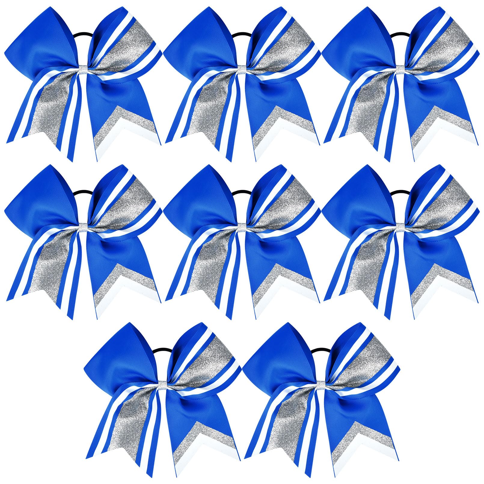 8 PCS Large Glitter Cheer Bows 8" Hair Bows Sparkly Cheerleading Softball Team Bow Hair Ponytail Holder Accessories for cheerleaders football