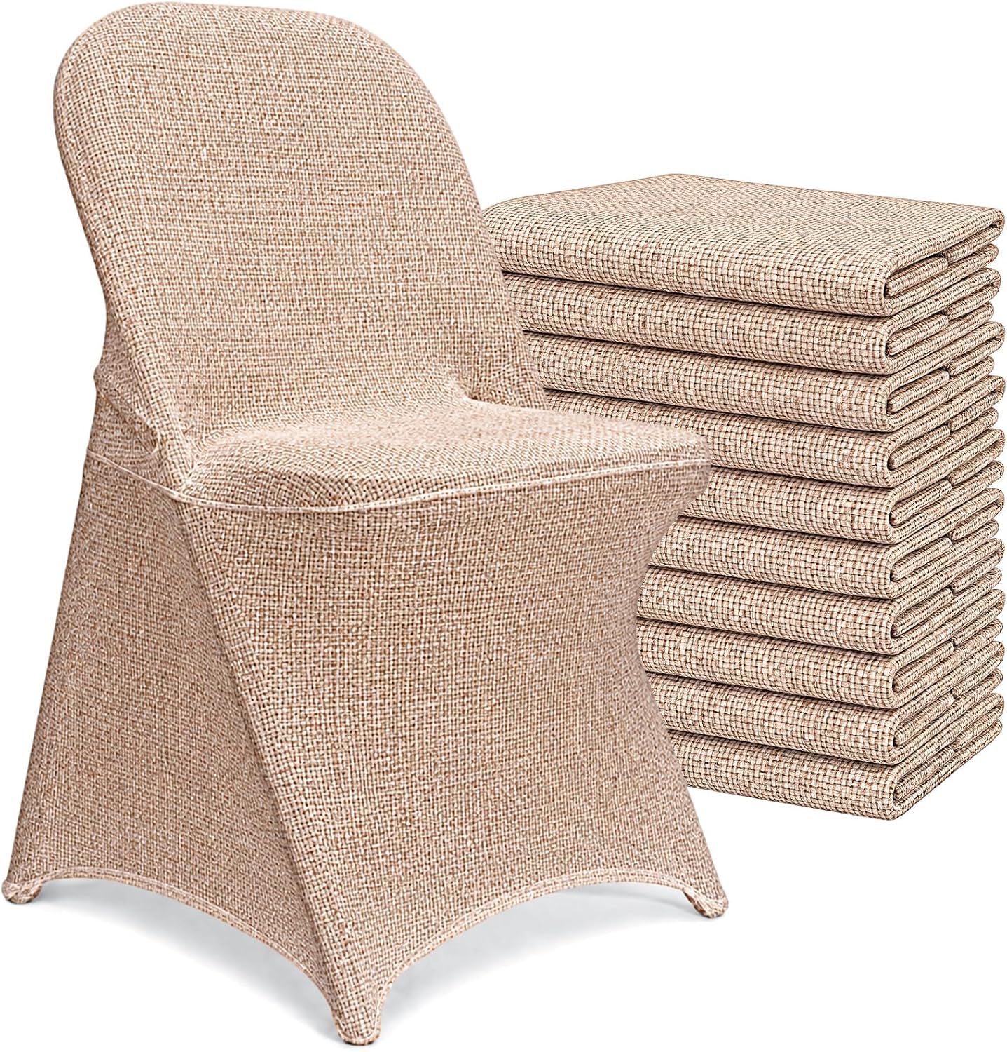 10 Pack Linen Stretch Folding Chair Covers for Farmhouse Wedding