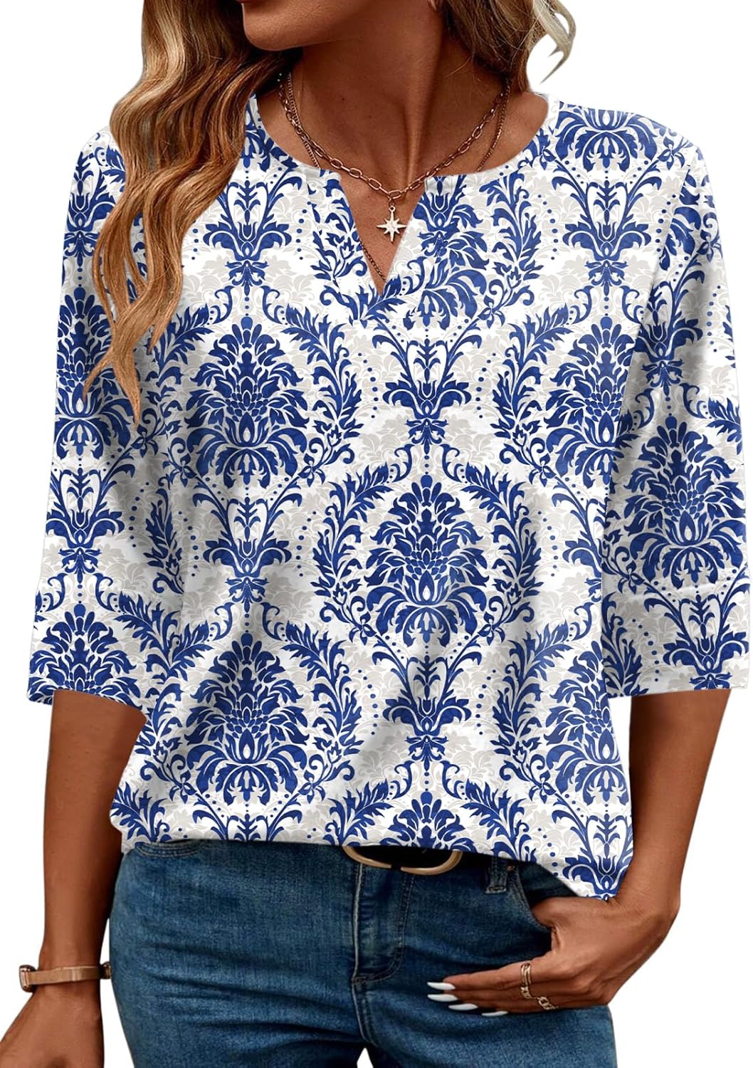 AKEWEI Women’s V Neck 3/4 Sleeve T Shirts Summer Top Dressy Casual Basic Tees Shirt Tunic Blouses AKEWEI Women’s V Neck 3/4 Sleeve T Shirts Summer Top Dressy Casual Basic Tees Shirt Tunic Blouses