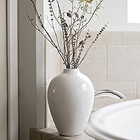 Willowy 10 Inch Glossy White Porcelain Vase - Large Ceramic Vase for Pampas Grass, Flowers, Home Decor, Farmhouse Modern Boho Centerpiece
