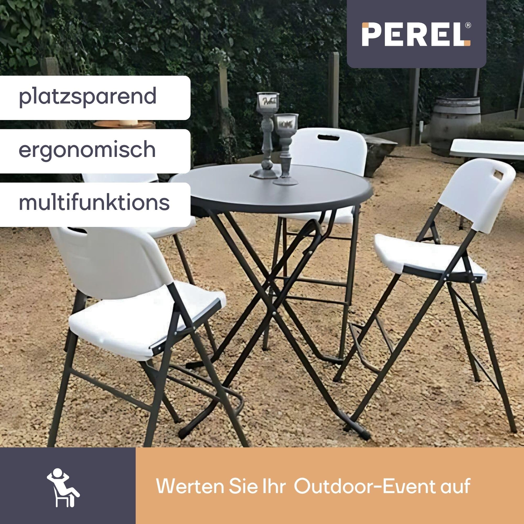 Perel FP140N Robuster und stabiler Barhocker mit Rückenlehne, zusammenklappbar, Weiß/schwarz, 138 x 46 x 17 cm