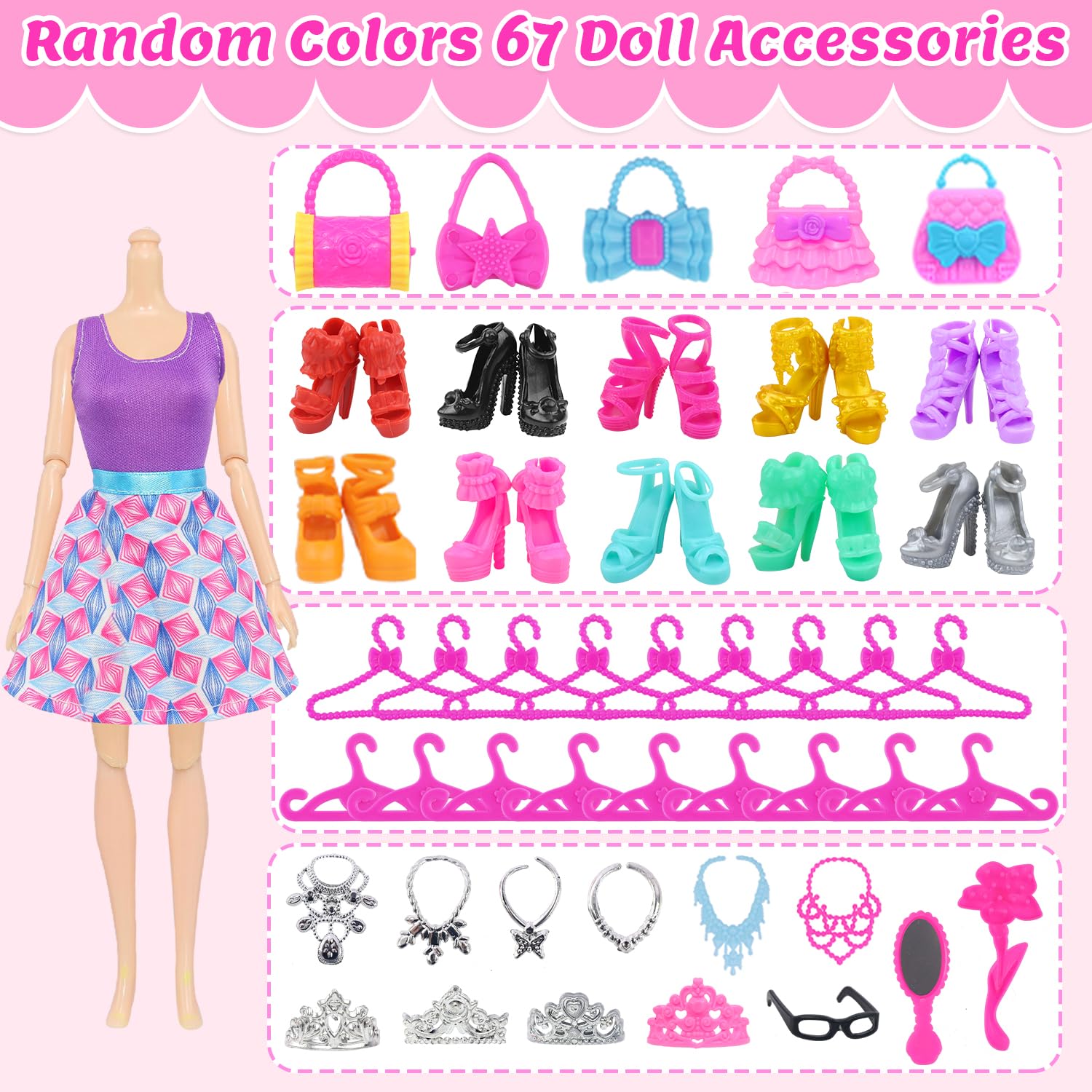 75 Teile Puppenkleidung Set Puppenzubehör für 11,5 Zoll (29 cm) Puppen mit Hochzeitskleider, Abendkleider, Badeanzüge, Schuhen, Oberteil, Rock