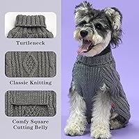 Vista 3 de KYEESE Suéteres para perros pequeños, cuello alto, suéter de punto trenzado para mascotas con hilo dorado para clima frío, gris, talla M