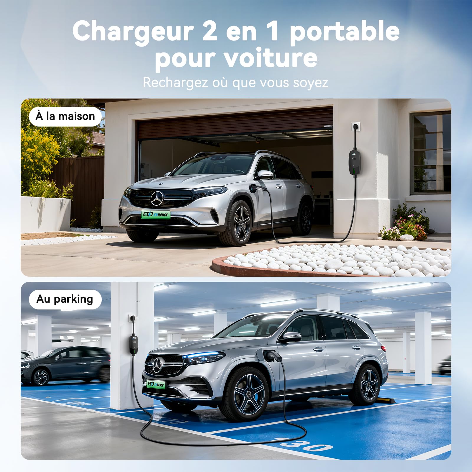 EVDANCE Chargeur Voiture Electrique (3,68 KW, 6-16A, 6,1m) avec Écran OLED | 6-16A Intensité Réglable, Câble Recharge Voiture Électrique Type 2, Étanche IP66, Sac Portable Offert, pour EV IEC 62196-2
