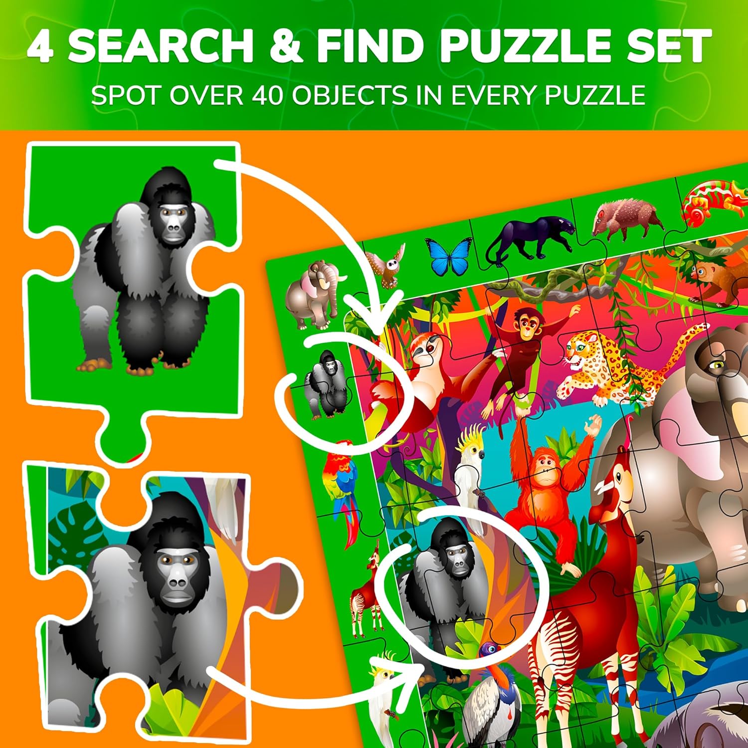 QUOKKA Puzzles for Kids Ages 4-6 - 4 x 60 Puzzles for Toddlers 5-8 - Educational Search & Find Toy for 8-10 yo for Learning Forest Polar, USA National Park Animals & City Life - Image 3