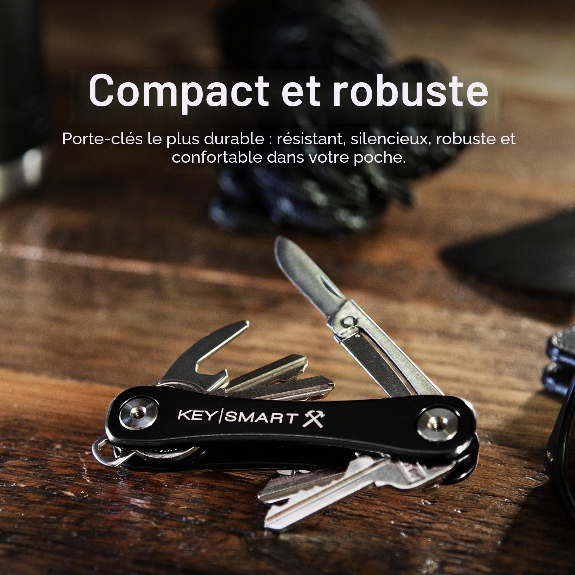 KeySmart Rugged Porte-clés multifonctionnel organisateur de clés jusqu'à 14 clés avec décapsuleur et clip de poche