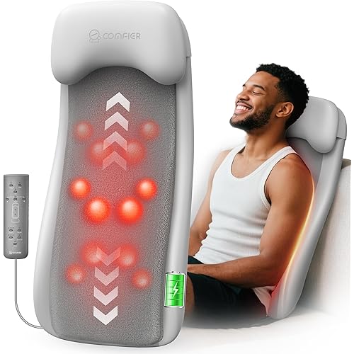 COMFIER Cordless Back Massage Chair Pad with Multi Functions, 2D/3D/Mix Shiatsu Neck and Back Massager with Heat, Chair Massager for Home Office Indoor/Outdoor Use