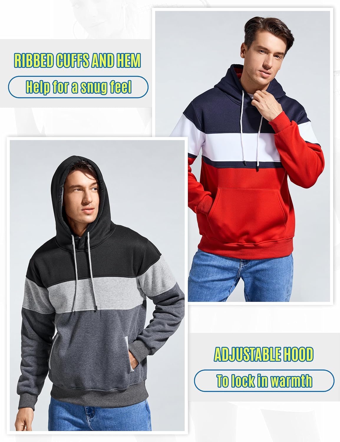 Men's Novelty Color Block Pullover Hoodie Casual Fleece Long Sleeve Hooded Sweatshirt - Image 5