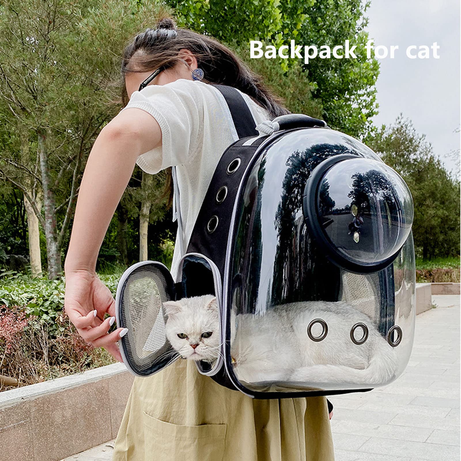 LANMOU Katzenrucksack bis 12kg Raumkapsel Haustier Rucksack Belüften Großer Tragbare Hunderucksack Katzenrucksack mit Vornes Transparentes Fenster und Innerer Sicherheitsleine