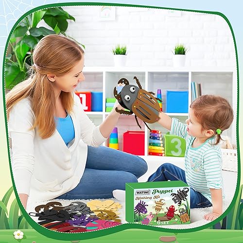 Vista 102 de WATINC Kit de 6 piezas de fabricación de marionetas de mano, calcetines de fieltro para manualidades, juguetes creativos de bricolaje para hacer tus