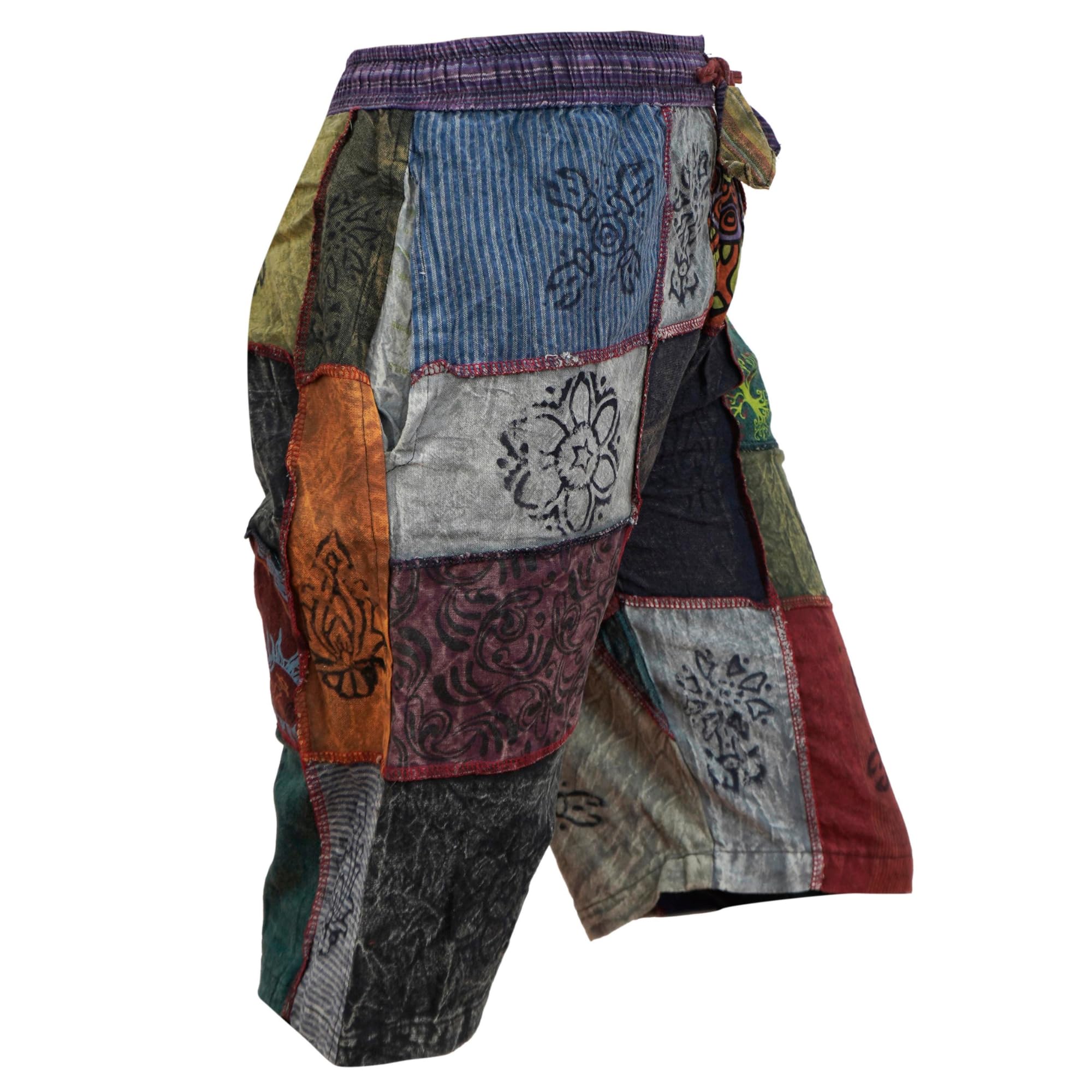 Ezhippie Pantalones cortos hippie unisex de algodón con cordón elástico en la cintura para festivales de verano