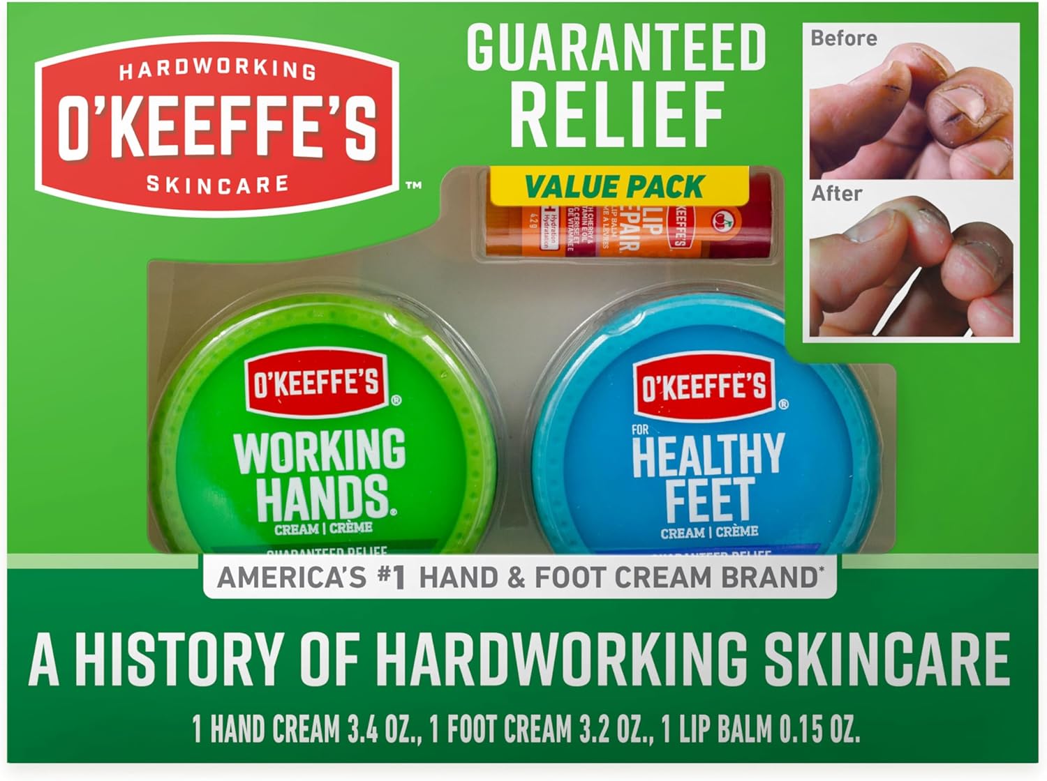 O'Keeffe's Giftbox Including Lip Repair with Cherry and Vitamin E Oil Stick, Working Hands Jar and Healthy Feet Jar, Gift Idea