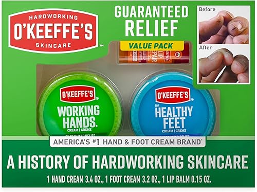 Caja de regalo de O'Keeffe's que incluye barra de reparación de labios con aceite de cereza y vitamina E, tarro de manos trabajadoras y tarro de