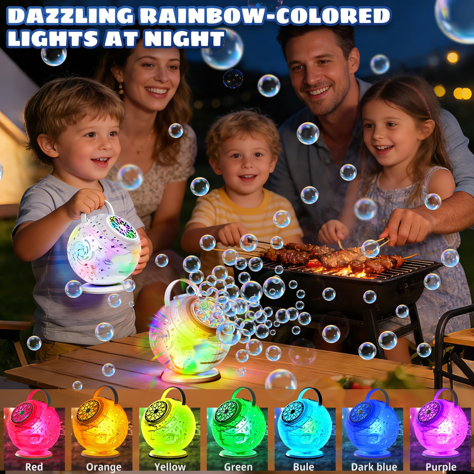 Sitodier Macchina per bolle con telecomando, rotazione automatica con luce e bolle musicali, batteria ricaricabile, per bambini, matrimoni, feste di compleanno e attività all'aperto