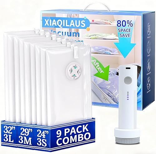 Miniatura 10 de Bolsas de sellado al vacío para viajes de ropa, bolsas de almacenamiento al vacío ahorradoras de espacio con bomba de aire, embalaje de compresión