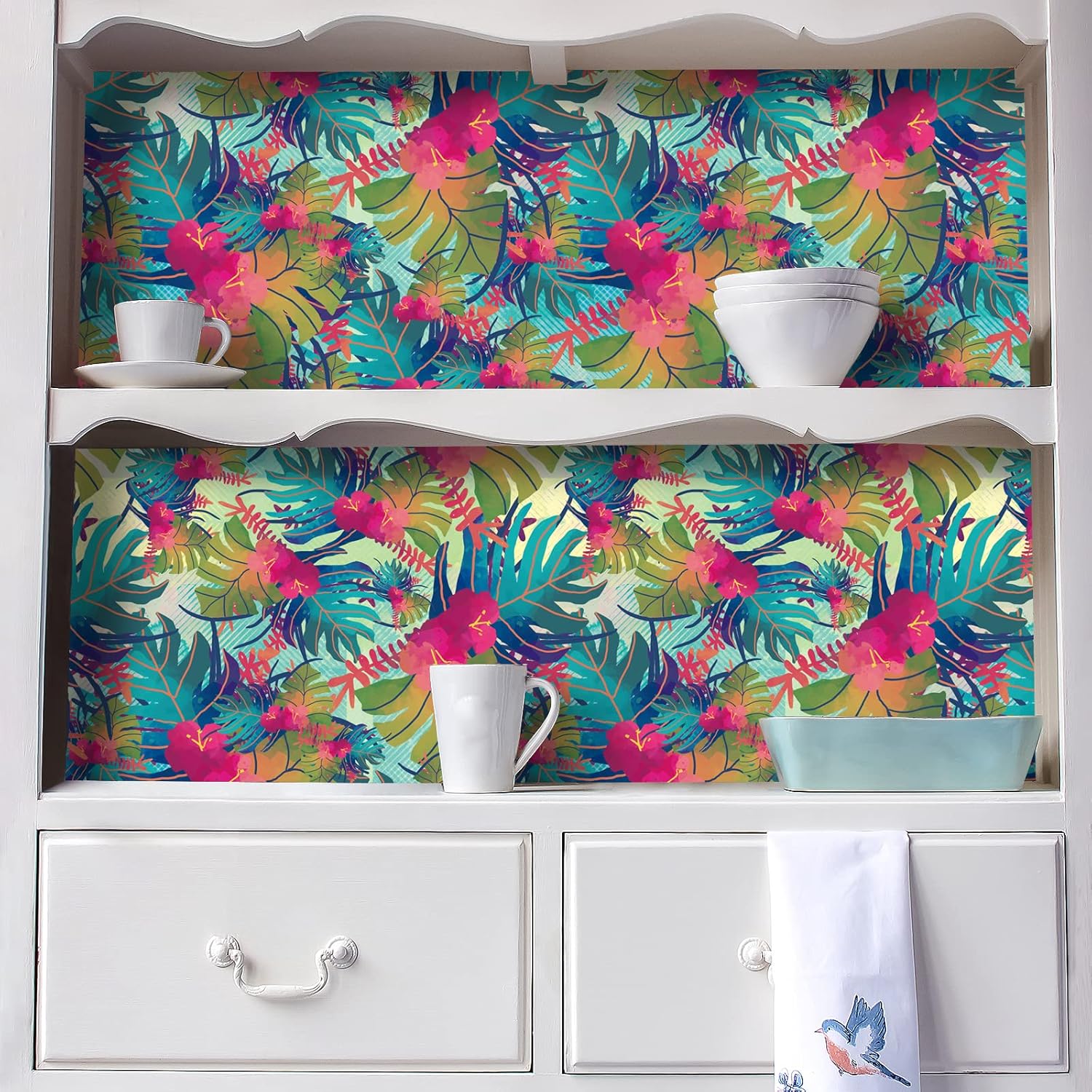 VaryPaper 17.7"x315" Tropical Peel and Stick Wallpaper Leaf Floral Wallpaper Waterproof Decorative Floral Contact Paper for Walls Removable Self Adhesive Wall Mural for Bedroom Bathroom Cabinets
