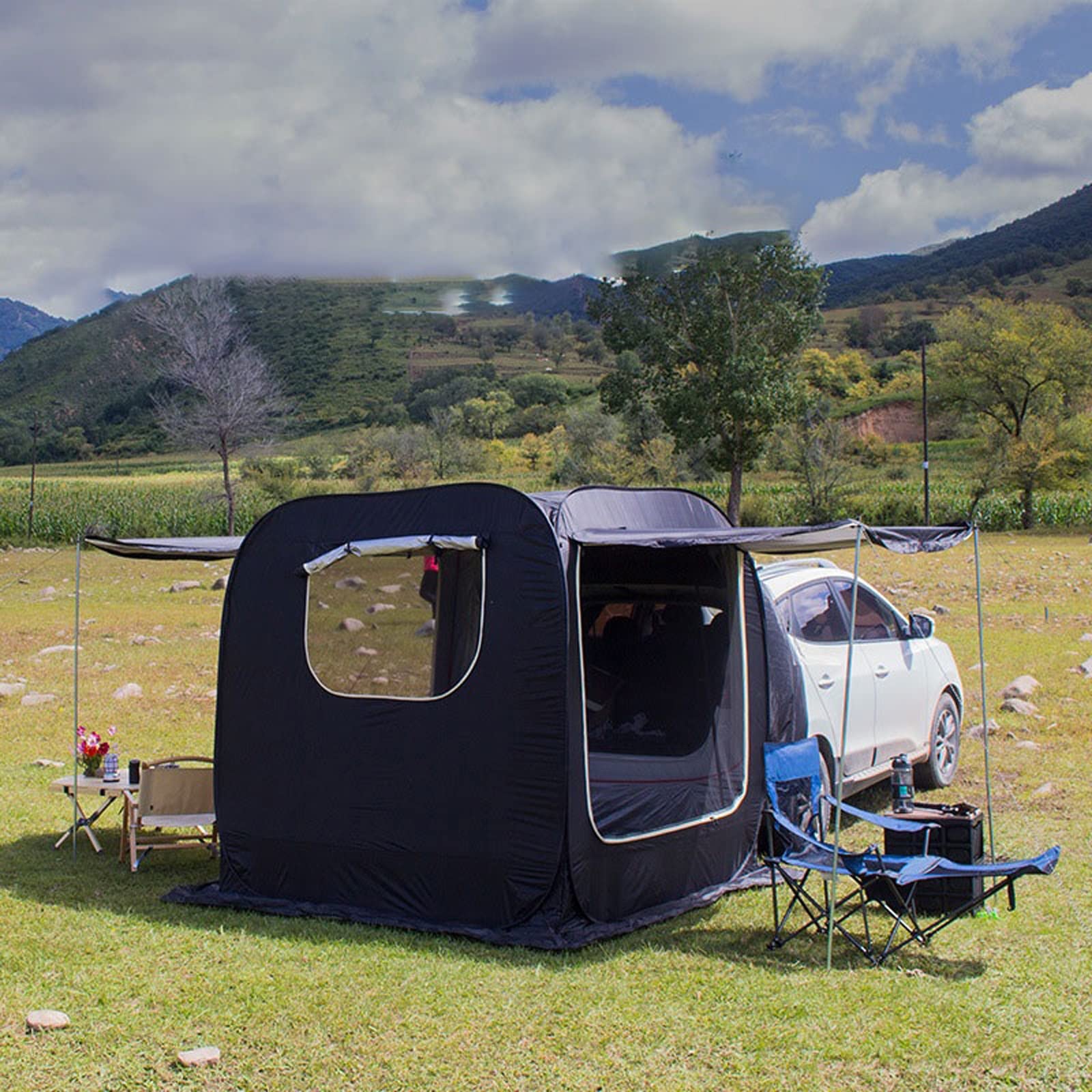 Tente de camping universelle pour toit arrière de voiture pour l'extérieur - Tente familiale multifonction avec auvent - Équipement portable pour pique-nique