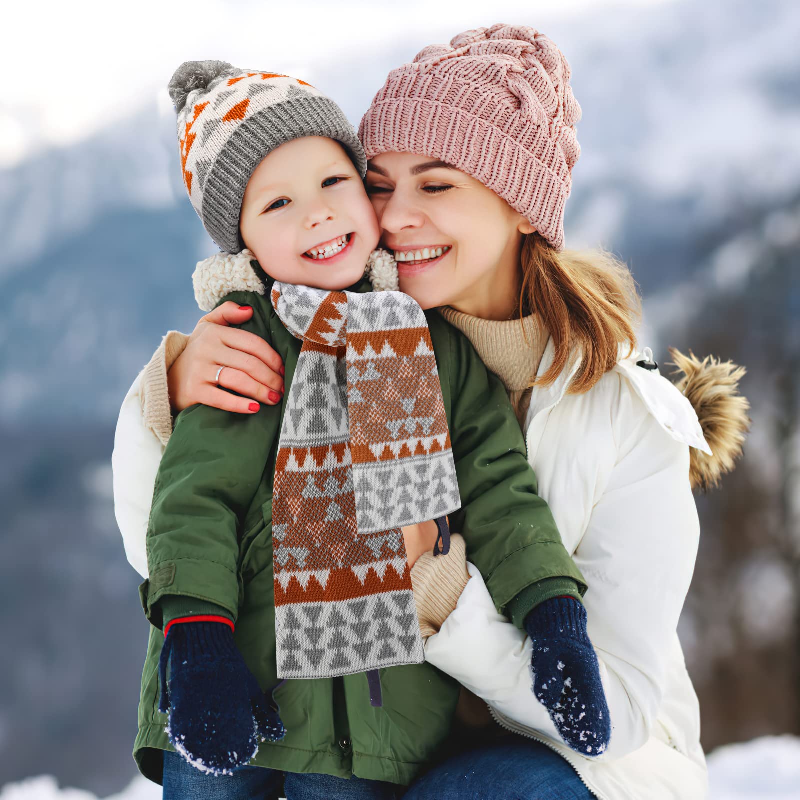 TAGVO Invierno Set de Bufanda y Gorro para Niños, Dinosaurio Sombreros de Caliente Punto con Algodón Grueso y Calentador de Cuello Cálido Bufanda de Sombrero Suave Elástica Térmica 2 en 1(3-6 Años)