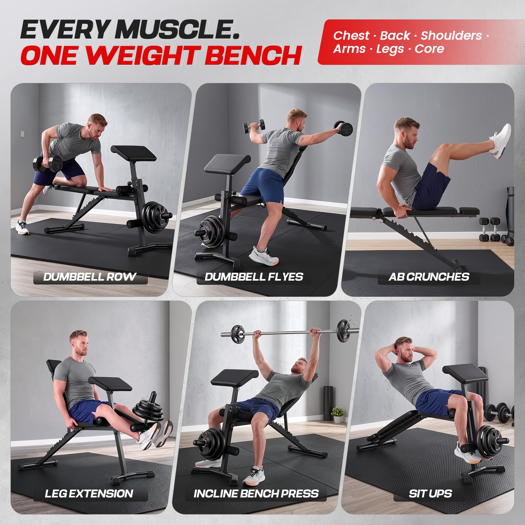 Adjustable Weight Bench with Leg Extension and Curl, Preacher Curl Bench for Home Gym, Foldable Workout Bench, 800LBS Full Body Strength Training, 10-Position Incline Decline Bench Press