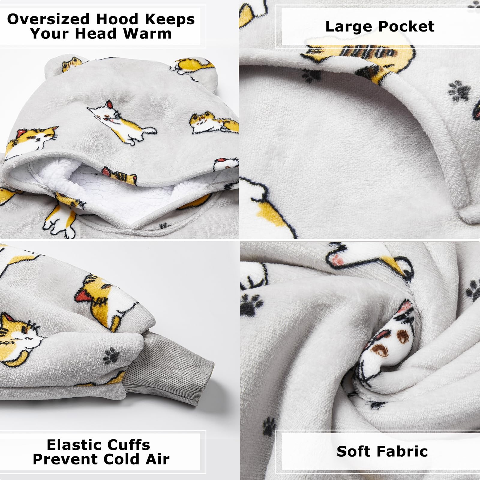 THREE POODLE Felpa Coperta Oversize con Cappuccio, Felpa Gigante Coperta Indossabile con Maniche, Coperta con Cappuccio Ultra Morbida e Calda, Cozy Hoodie Felpa Pile per Donna,Uomini e Bambini, Regalo