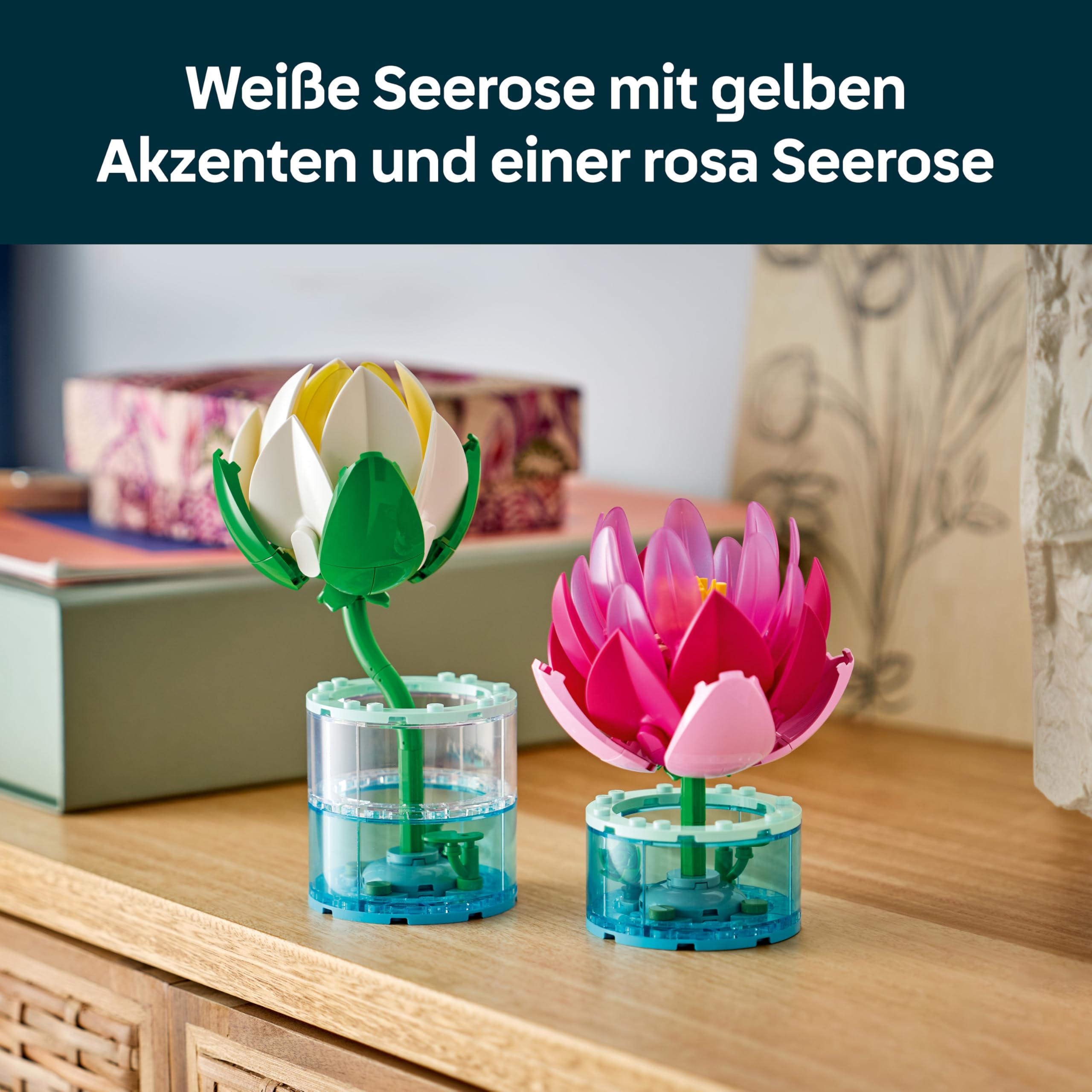 LEGO Botanicals Seerosen - Kunstblumen Set mit 2 künstlichen Topfpflanzen in transparenten Vasen - DIY Kinderzimmer Deko - Geschenk für Mädchen ab 9 Jahren & Erwachsene Blumenliebhaber - 11511