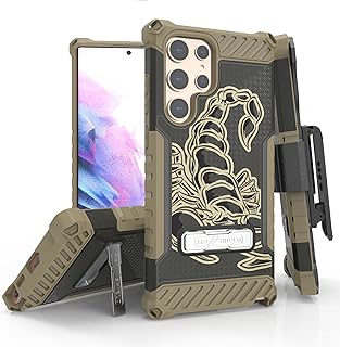 Beyond Cell Tri-Shield Kickstand Phone Case with Belt Clip Holster Compatible with Samsung Galaxy S22 Ultra Military Grade Tested Rugged High Impact Shockproof Protection Scorpion