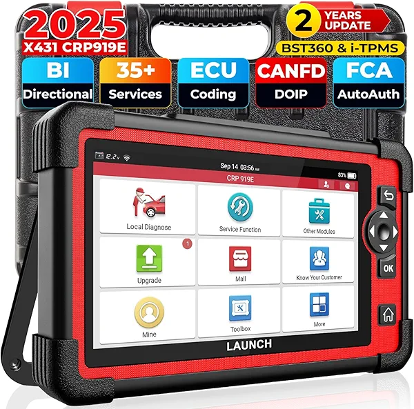 LAUNCH X431 CRP919E OBD2 Scanner, 2025 Bidirectional Scan Tool as CRP919EBT, CANFD & DoIP, ECU Coding, 35+ Service, Active Tests, All System Diagnosis, FCA Autoauth, BST360 & TPMS, 2 Year Update