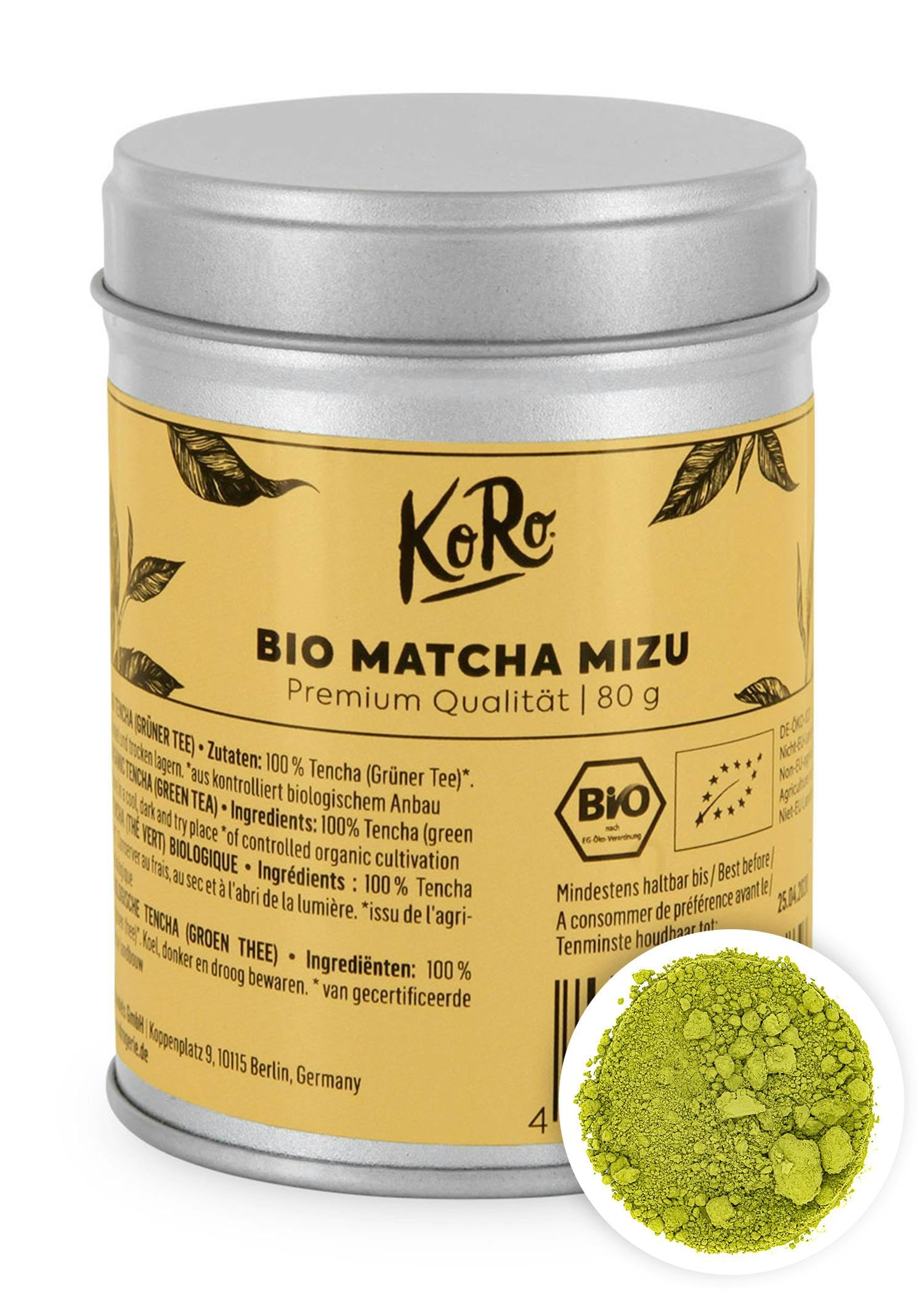 KoRo - Tè Matcha Mizu bio 80 g - Qualità premium - Pratico barattolo di metallo - Per matcha latte e dolci