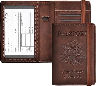Passport and Vaccine Card Holder Combo,Cover Case with CDC Vaccination Card Slot, Leather Travel Documents Organizer Protector, with RFID Blocking, for Women and Men