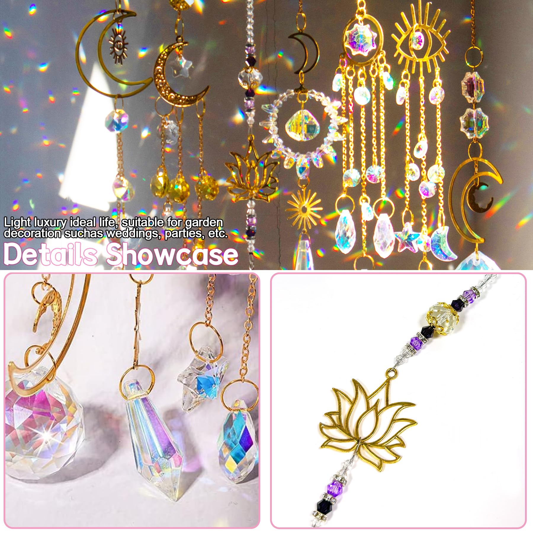 YeahBoom Lot de 7 carillons éoliens en cristal attrape-soleil, décoration de fenêtre, pendentif en cristal arc-en-ciel, attrape-soleil en cristal, décoration de fenêtre, à suspendre pour la maison, le