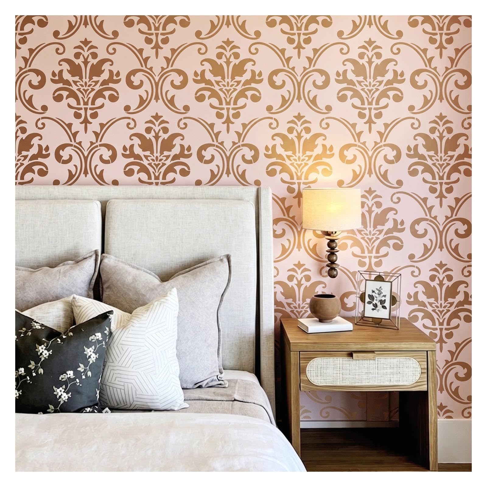 Pochoir damassé peinture murale pour décoration de chambre style victorien baroque