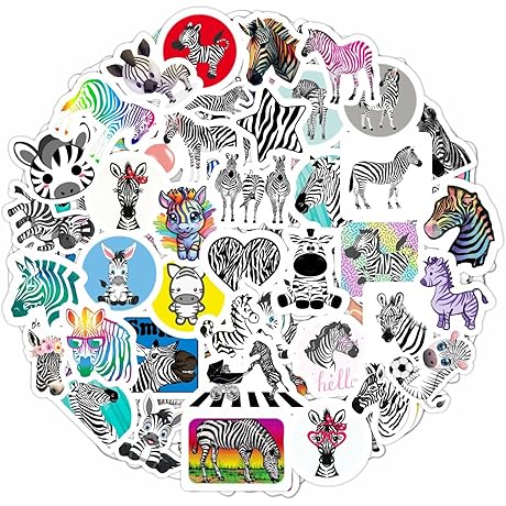100Pcs Zebra Stickers for Kids for Water Bottle and Laptop