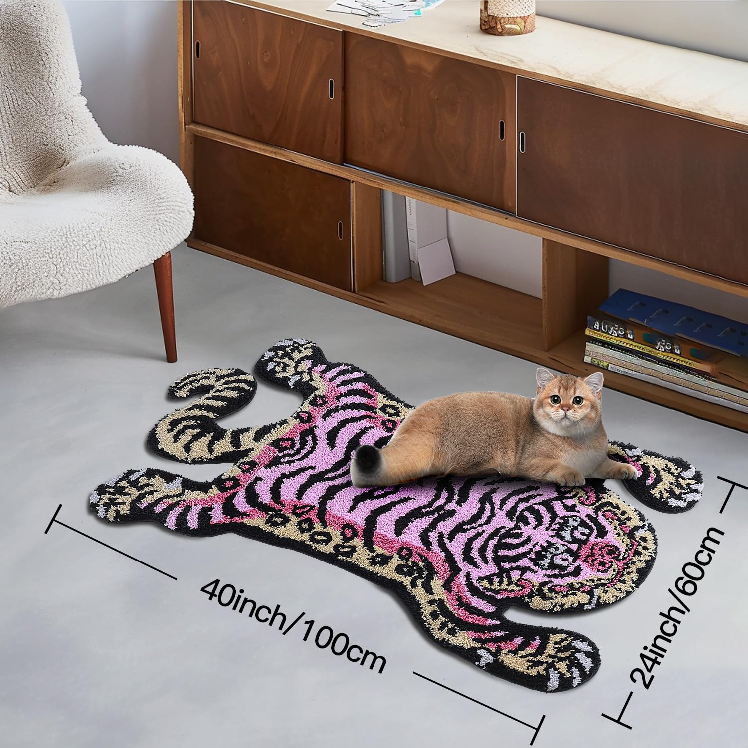 COMBLUE Tappeto da bagno con tigre, 101 x 61 cm, extra morbido e assorbente, in microfibra, motivo stravagante, antiscivolo, per camera da letto e soggiorno, lavabile in lavatrice, rosa