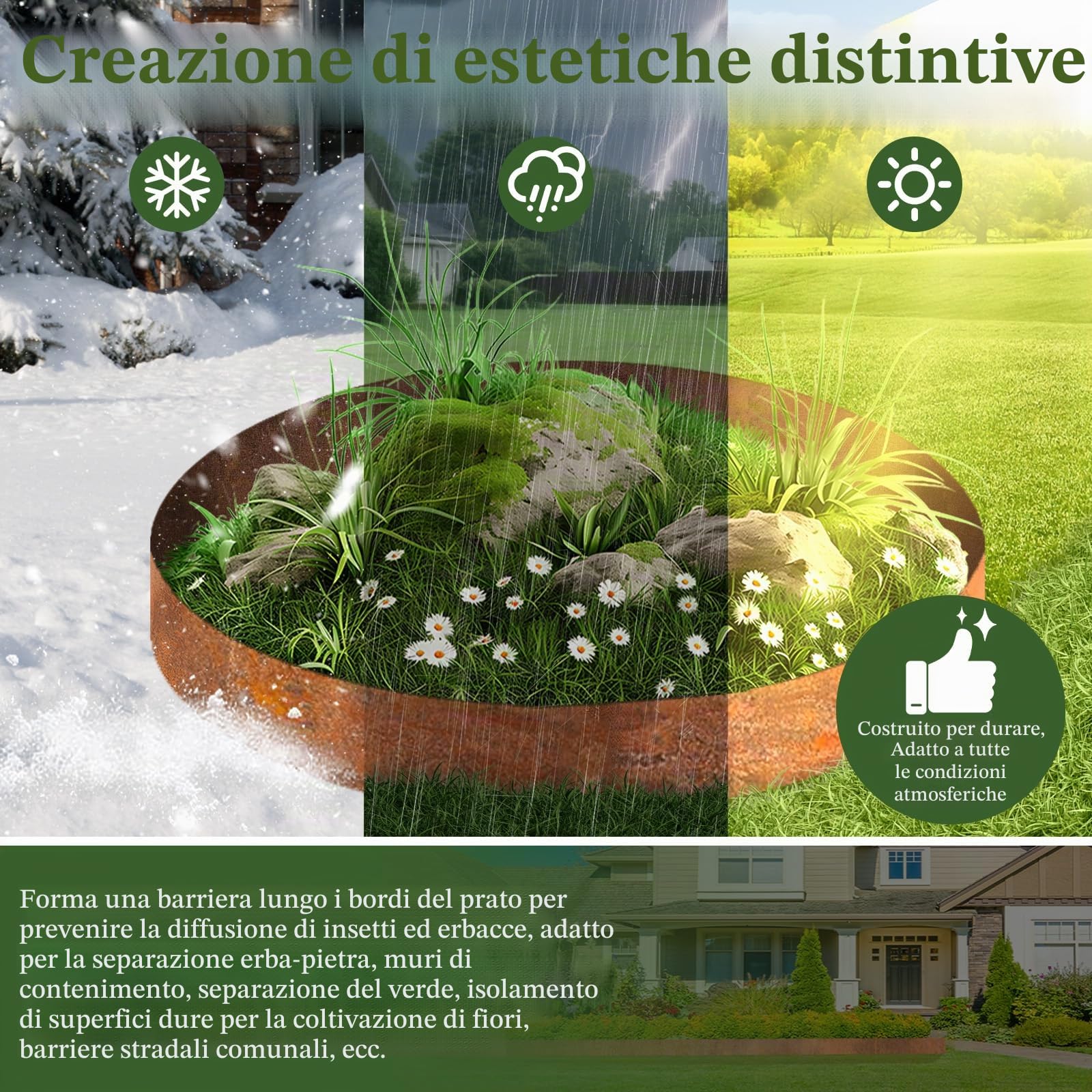 Bordura per Aiuola in Acciaio Corten 10 M, Bordura Corten per Giardino, Altezza 15 cm, Recinzione per Aiuole con Aspetto Ruggine per Aiuole, Allee, Alberi e Ghiaie, 1 Paio di Guanti Inclusi