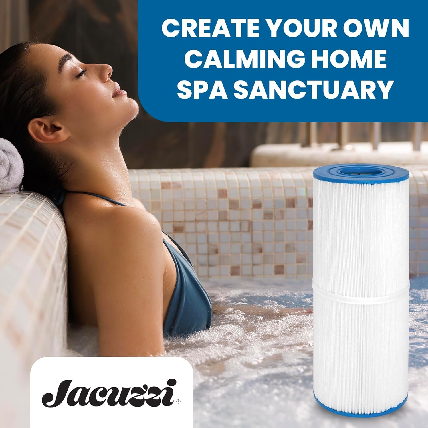 Jacuzzi ProClear 50 Sq Ft Pleated Polyester Media, Replacement Spa Filter 373045J, Fits 2005–2022 J-200 Series Hot Tubs, Universal Open-End Design, Clean Spa Water, Easy Drop-in Installation