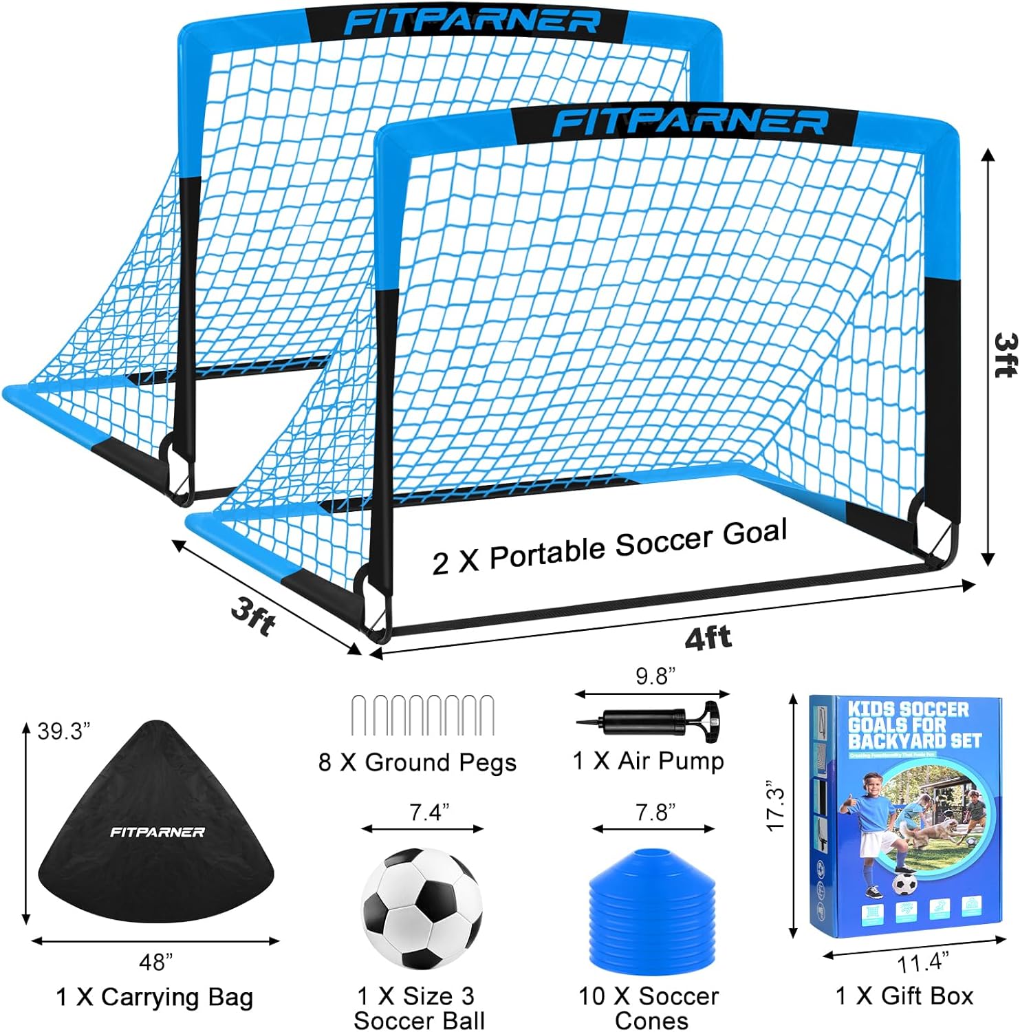 Kids Soccer Goals for Backyard Set - 2 Pack of Portable Pop Up Soccer Nets with Ball,Cones,Complete Training Equipment Kit for Toddler,Youth,Kids Age 3-14,Outdoor Sports Game