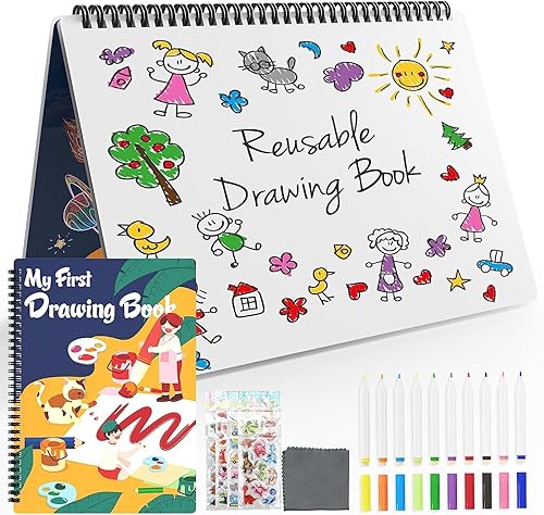 Juego de libros de dibujo para niños, hojas reutilizables de borrado en seco con 10 marcadores, libro de práctica de escritura a mano, libro de disponible en Yaxa Venezuela