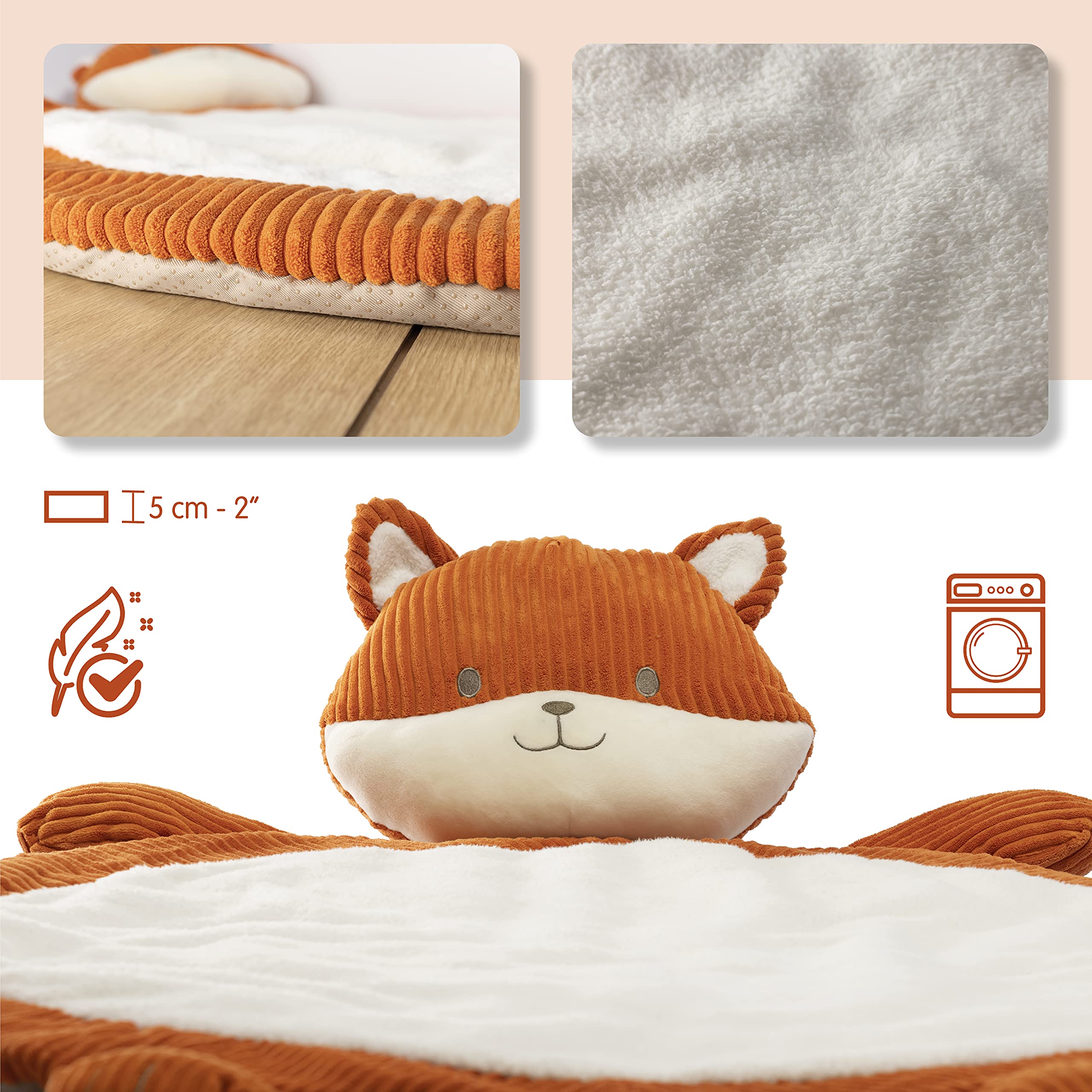Tapis Eveil Bébé-Matelas de Sol épais pour Ramper et Jouer -Doux et interactif pour la Gymnastique et la psychomotricité-Cadeau pour la Naissance. Baby Shower. XL (Fox)
