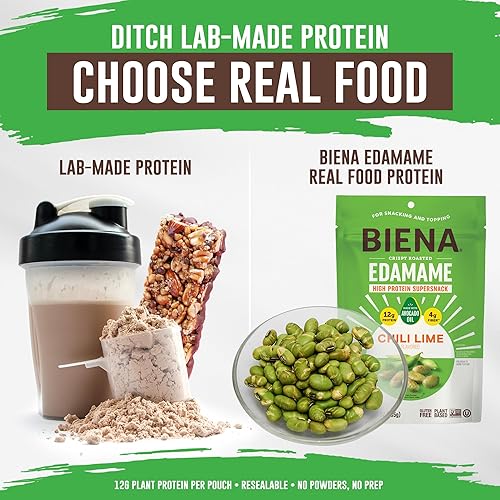 Miniatura 5 de Biena Bocadillo de frijoles de edamame tostados crujientes  Bocadillo alto en proteínas para adultos y niños, 0.45 oz  0.45 oz de proteína por